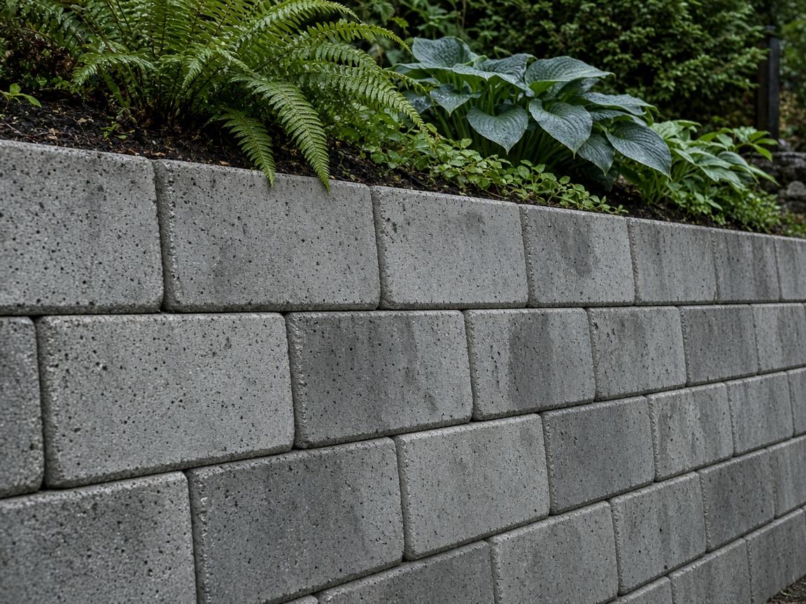 Finished concrete block retaining wall in Abbotsford BC — close-up detail