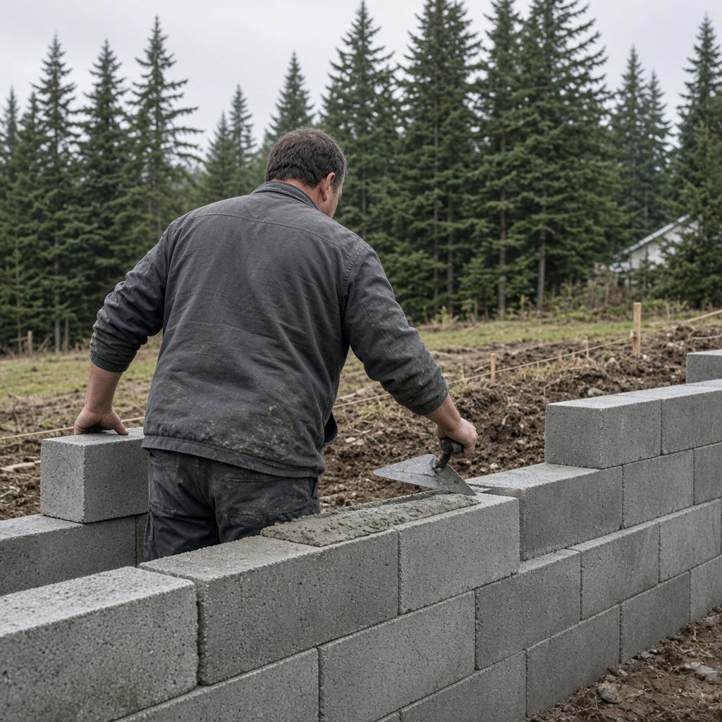 Block laying retaining wall construction in Abbotsford BC